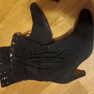 Black mid-calf boot with studs and fringe decorations size 9.5